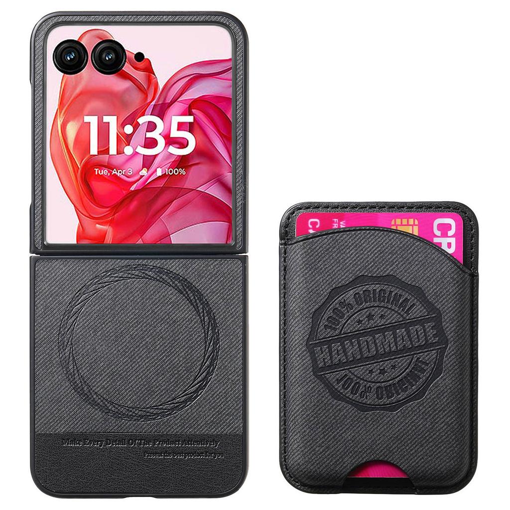 For Motorola Razr 50 Ultra 5G Case with Card Bag Compatible with MagSafe Denim Texture Leather Back Cover