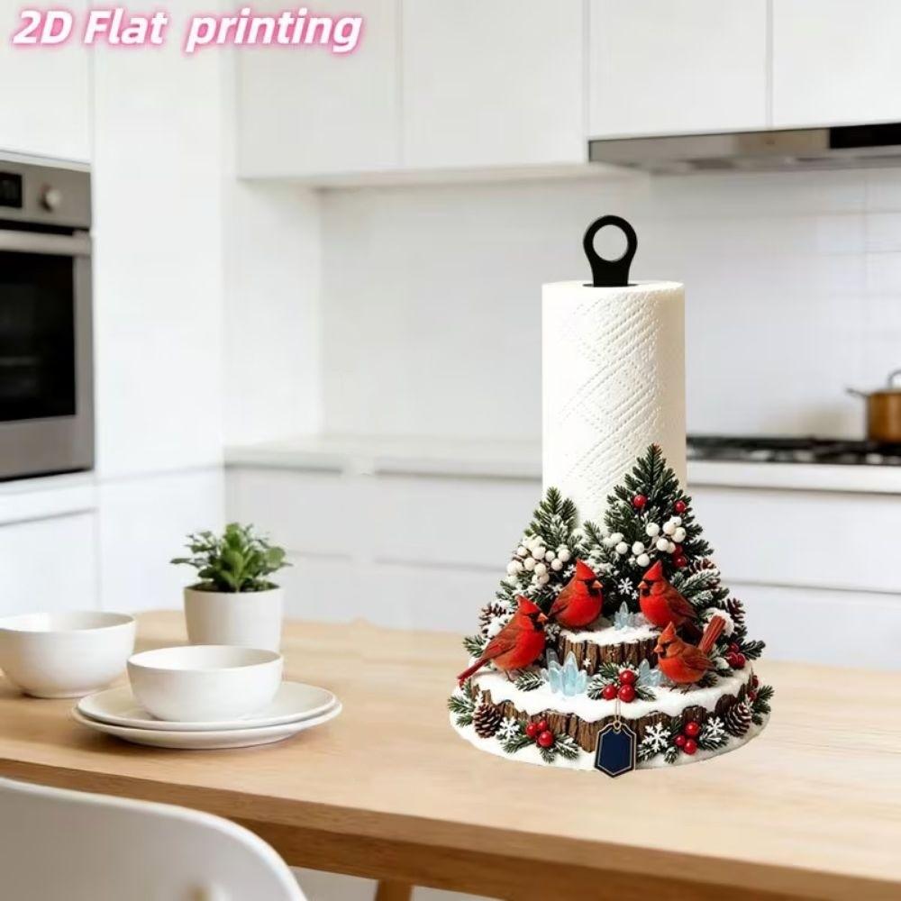 2D Flat Print Christmas Paper Towel Holder Freestanding Snowman Floral Towel Stand Living Room
