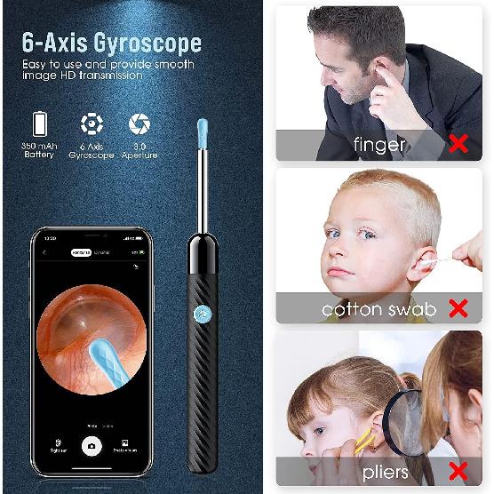 Ear Wax Removal - Earwax Remover Tool with 8 Pcs Ear Set - Ear Canal Cleaner with 1080P Camera - FSA HSA Eligible - Ear Cleaning Kit with 6 Ear Spoon