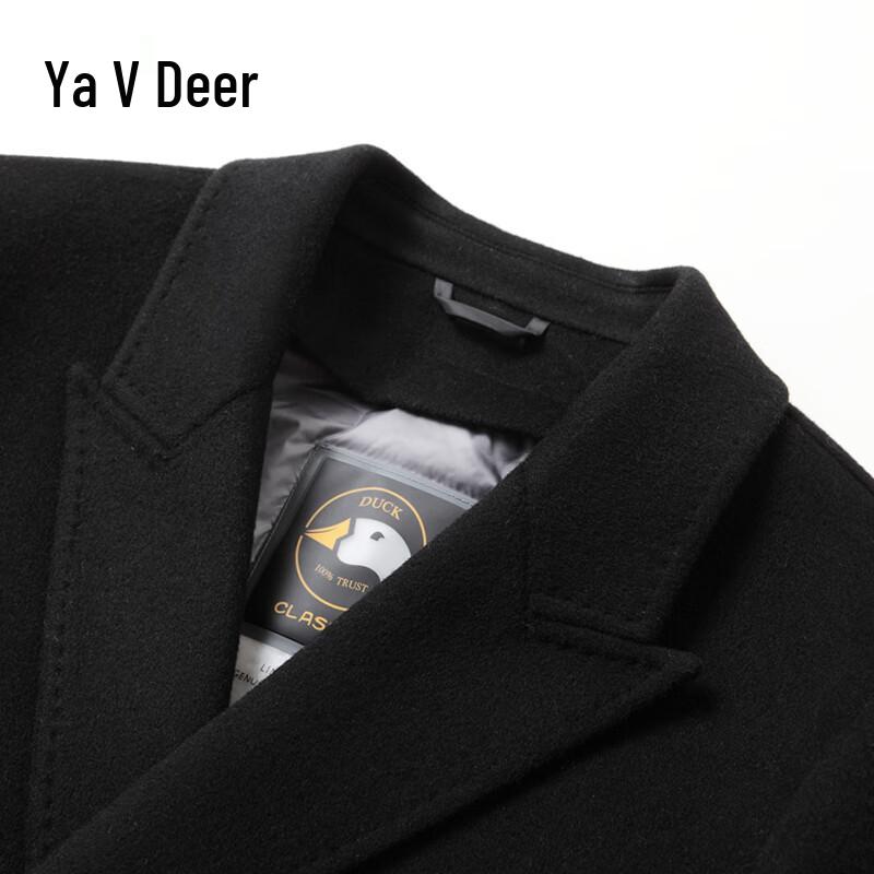 Yalu Men's Wool Blend Double-Breasted Mid-Length Coat with Detachable Down Liner