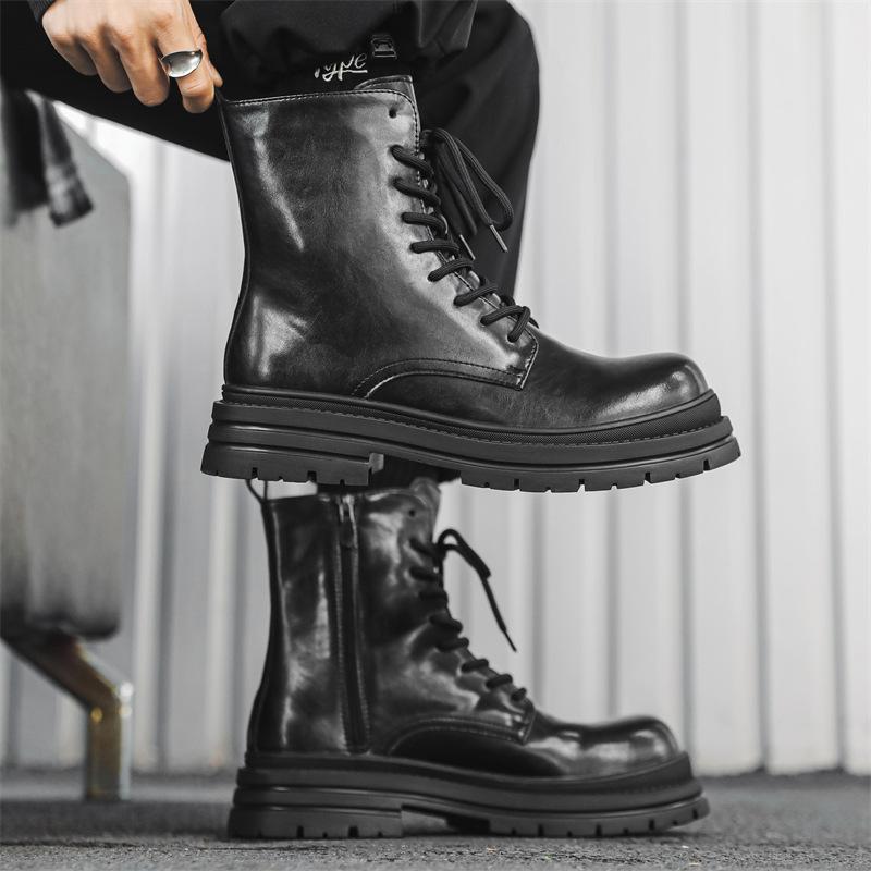 

British style black middle help Martin boots men s spring and autumn Korean version retro thick-soled locomotive tooling boots tide 14406-J 38 чёрный
