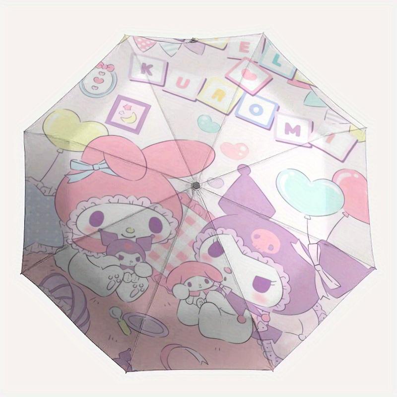 My Melody & Kuromi's Party Cartoon Cartoon Umbrella, Portable 3-Fold Compact Umbrella, Suitable for Camping, Hiking and Travel, Ideal Easter Birthday