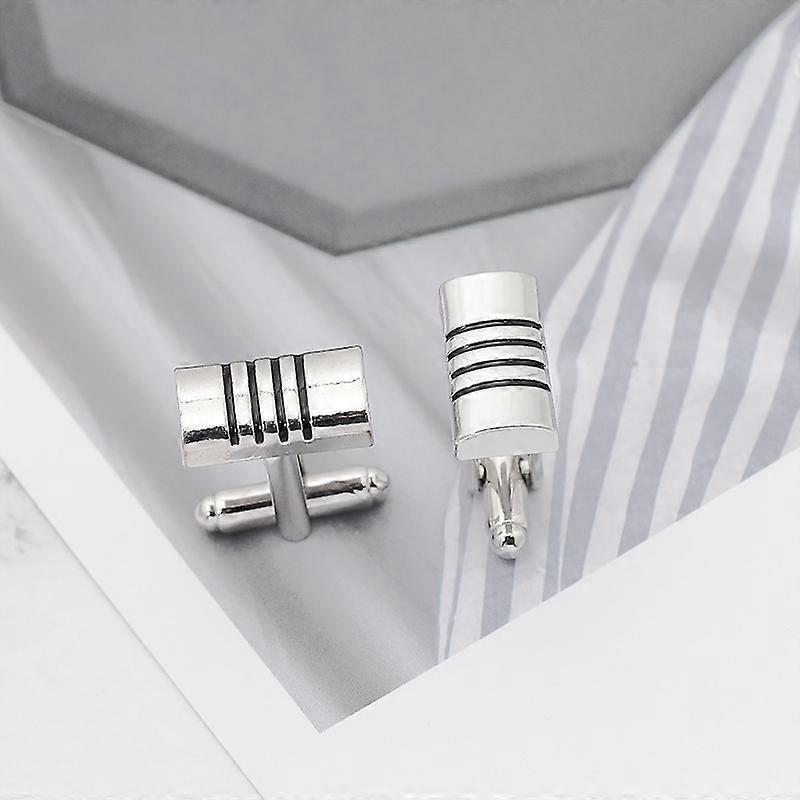 Men's Metal Cylindrical Cufflinks, Electroplated, French Minimalist, Versatile, Stylish Striped Cufflinks B1248
