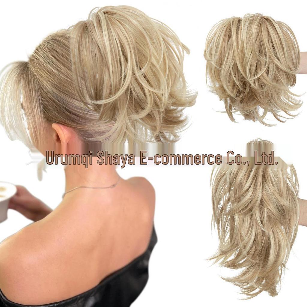 Adjustable High-Temperature Silk Short Curly Clip-On Ponytail Wig for Women