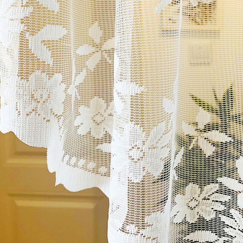 1 buc. Perdele Scurte Transparente cu Broderie din Dantelă, Top cu Buzunar pentru Galerie, Draperii de Fereastră, Gaze Triunghiulare, Decor Acasă, Stil Rustic, Flori Jacquard