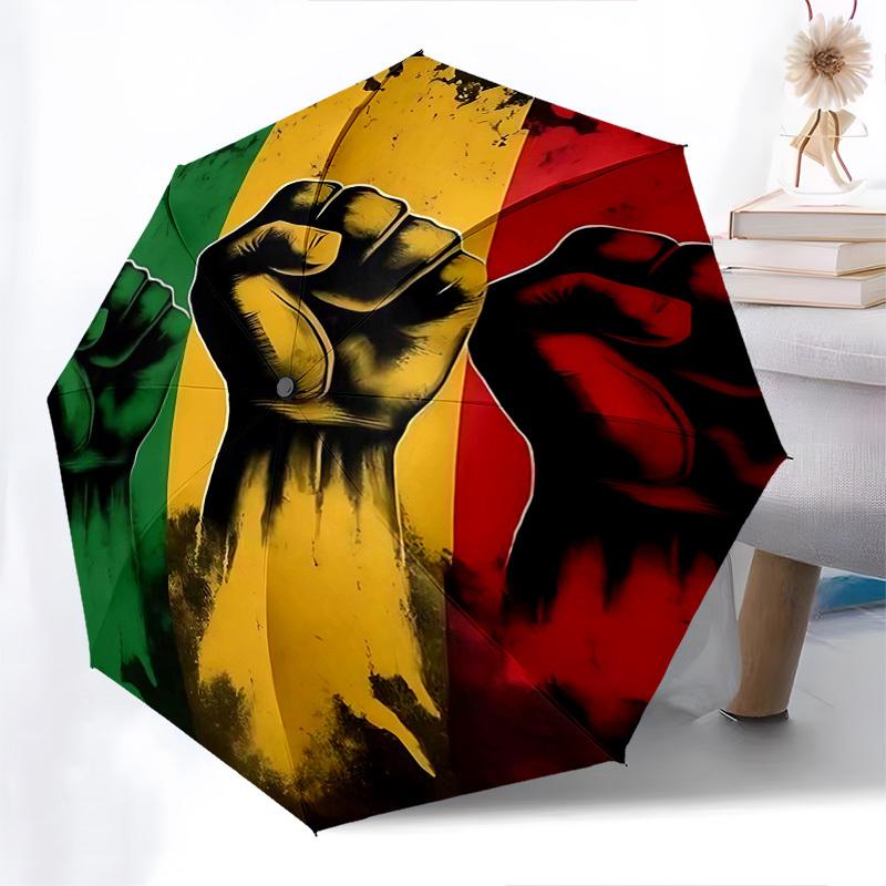

1pc Reggae Flag Automatic Opening/Closing Umbrella, Portable Tri-Fold Design with Iron Frame, Perfect for Outdoor Use, Festivals, Travel, Daily Use, a