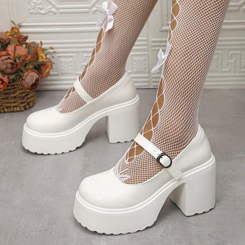 Fashion Pink Chunky Platform High Heels Pumps Women 2025 Autumn Ankle Straps Mary Jane Lolita Shoes Woman Plus Size 42 Cute Party Shoes