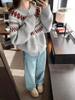 Women's Floral Grey Jacquard Double Zipper Knit Cardigan - Early Spring Vintage Color Block Design