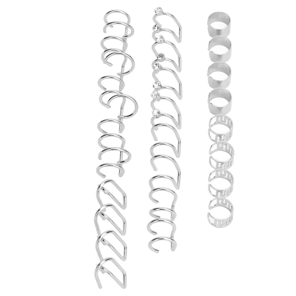 48Pcs Ear Cuff Non Piercing Colorfast Rugged Lightweight Stylish Braid Beads Hair Jewelry for Parties Weddings Silver