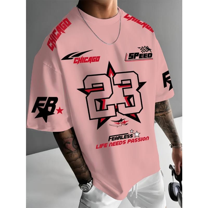 

New Summer Men s Chicago Black Red and White Printed 23 Pattern Round Neck Breathable Casual T-shirt Loose Outdoor Top 6XL