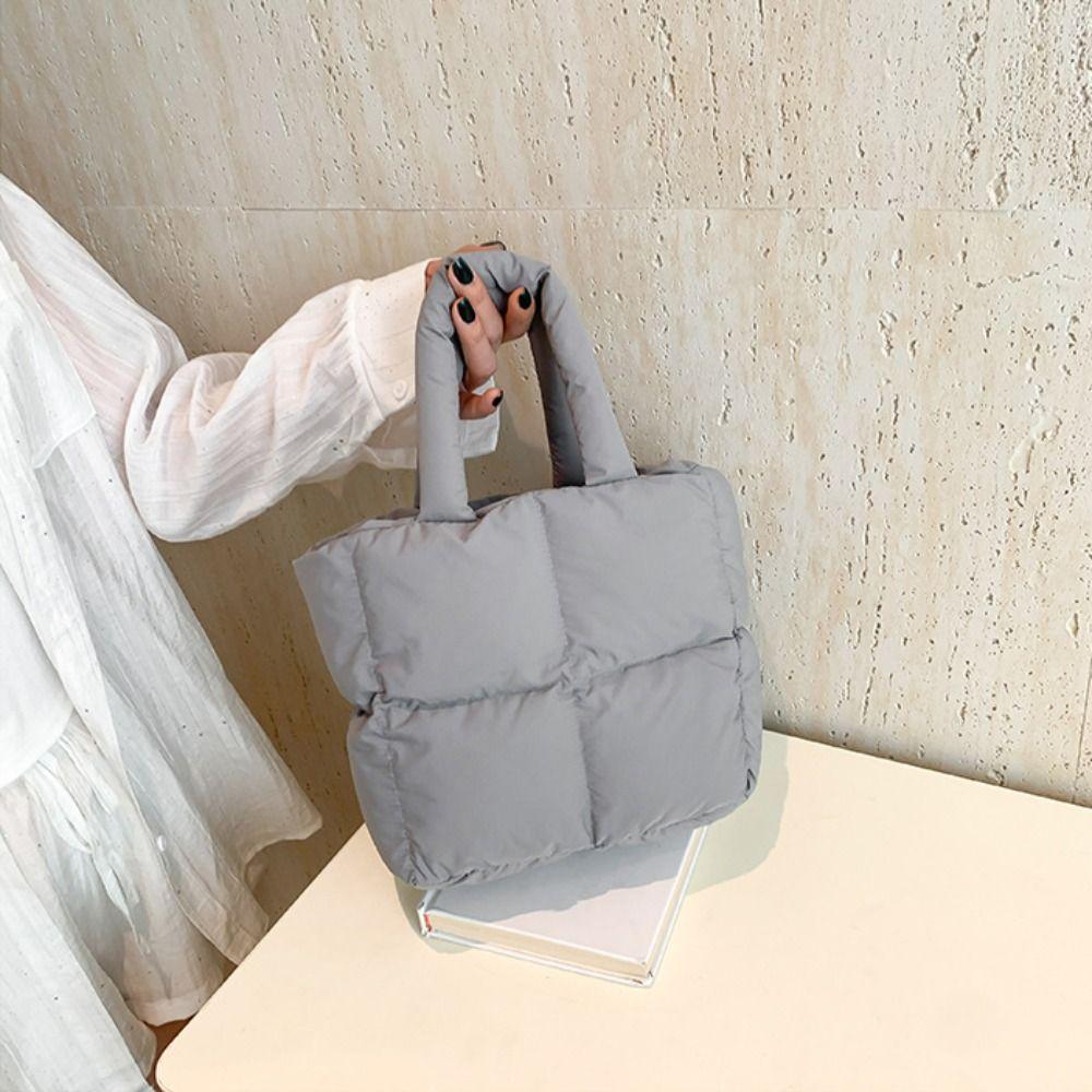 Nylon Cloud Tote Bag Solid Color Puffy Shoulder Bag Simple Space Cotton Handbag Girls