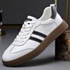 New Men Genuine Leather Casual Shoes Street Cool Striped Flat Skate Shoes Young Man Sneaker