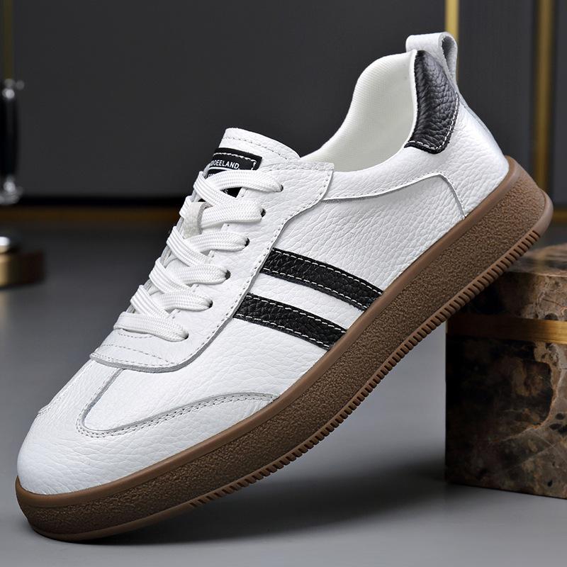 New Men Genuine Leather Casual Shoes Street Cool Striped Flat Skate Shoes Young Man Sneaker