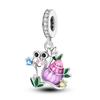 Copper Metal Lovely Purple Charm Bead Components Cat Dog Butterfly Flower Secure Safety Chain Dangle Pendant Bead Components Compatible With 4MM Hole