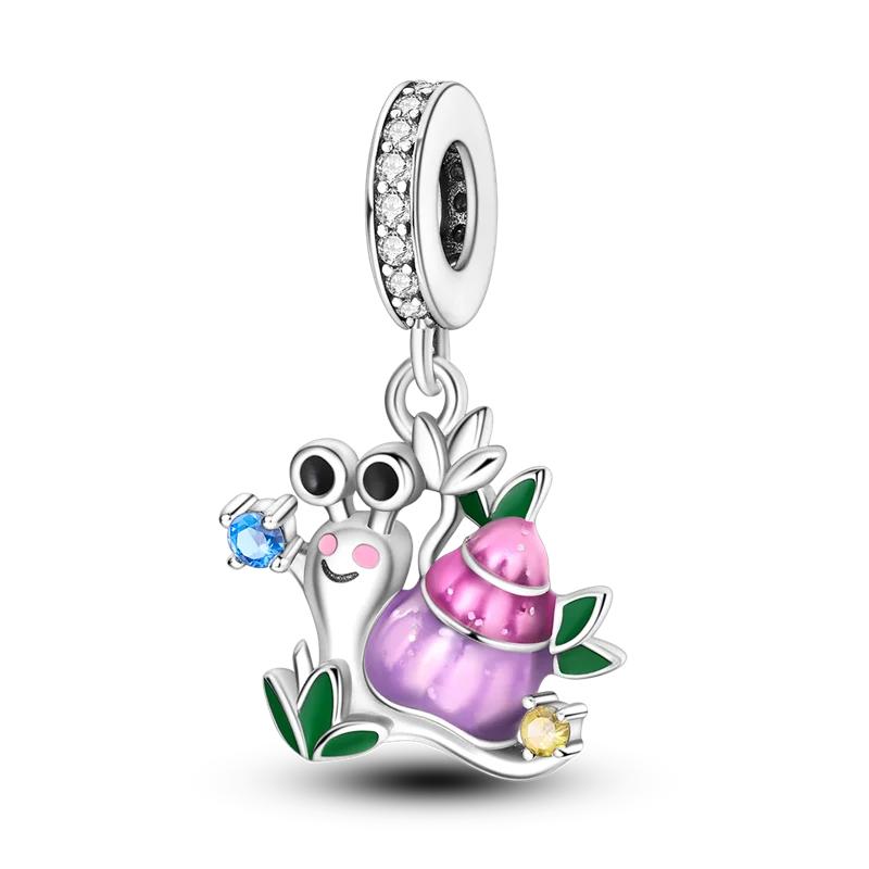 Copper Metal Lovely Purple Charm Bead Components Cat Dog Butterfly Flower Secure Safety Chain Dangle Pendant Bead Components Compatible With 4MM Hole