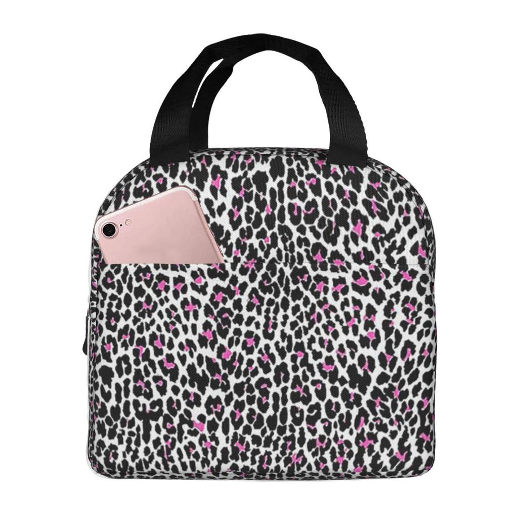 Hot Pink Leopard Print Insulated Lunch Bag for Women Office Cooler Thermal Food Box Tote Portable Lunch Boxes Container