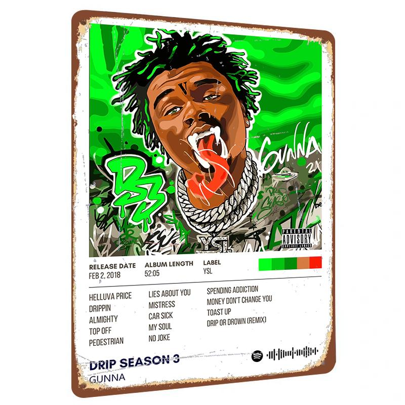 

Gunna Drip Season Album Cover Metal Tin Sign Custom Music Art Wall Decor for Fans 20x30cm（7.8x11.8inch）