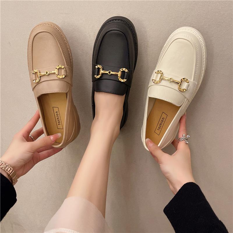 

Summer new loafers home platform slippers women s non-slip retro small gold buckle British style versatile bag head shoes 36
