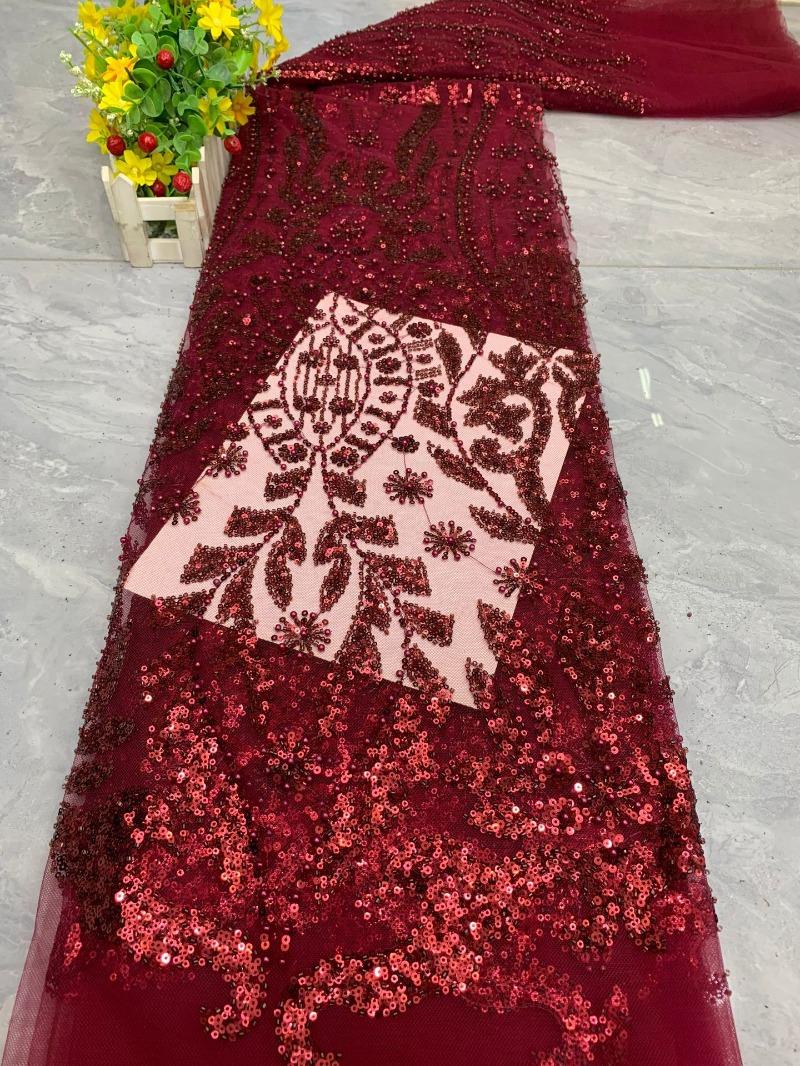

Pearl Bead Tube Floral Embroidered Mesh Fabric Luxury Sequin Tulle Cloth for Bridal Wedding Dress Evening Gown Sewing Material 1Yard