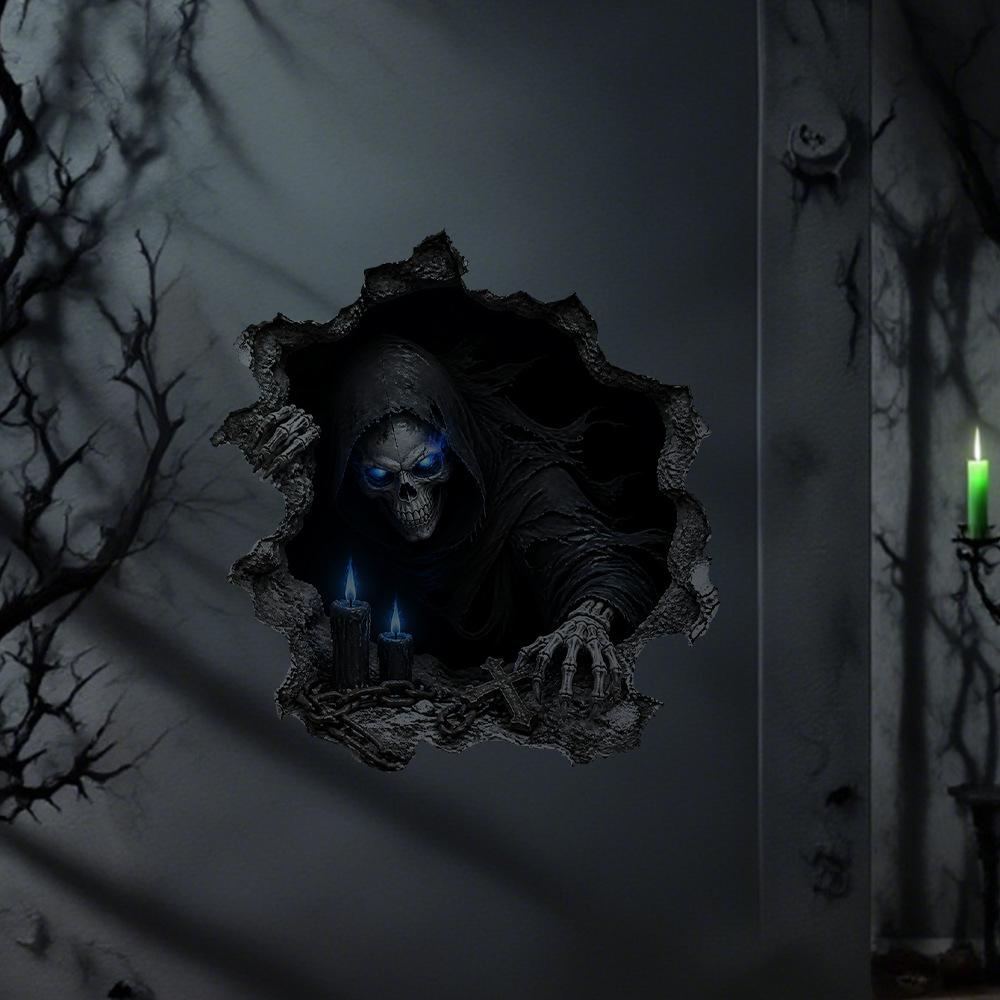Halloween 3D Wall Breaking Mummy Witch Wall Sticker Self Adhesive Horror Decor