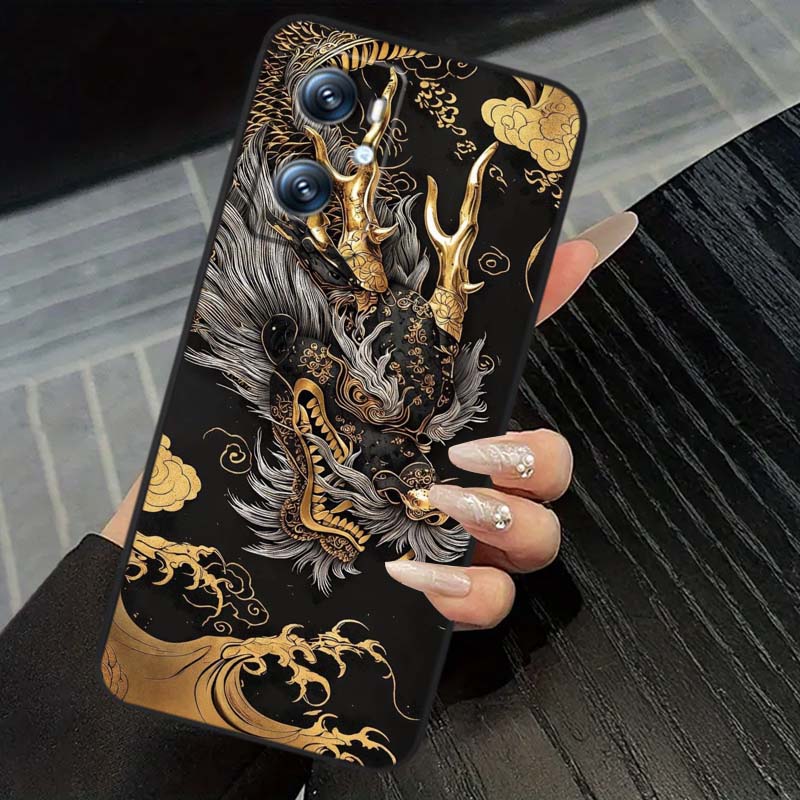 Fashion Dragon Illustration For OPPO Reno 5 6 7 A96 A40 A58 Realme GT A74 A78 Neo2 A74 A78 Find X5 X3 X7 X8 Black Phone Case