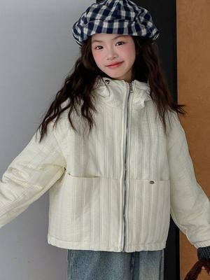 Girls' 2025 Color Block Hooded Cotton-Padded Jacket - Stylish Autumn & Winter Coat