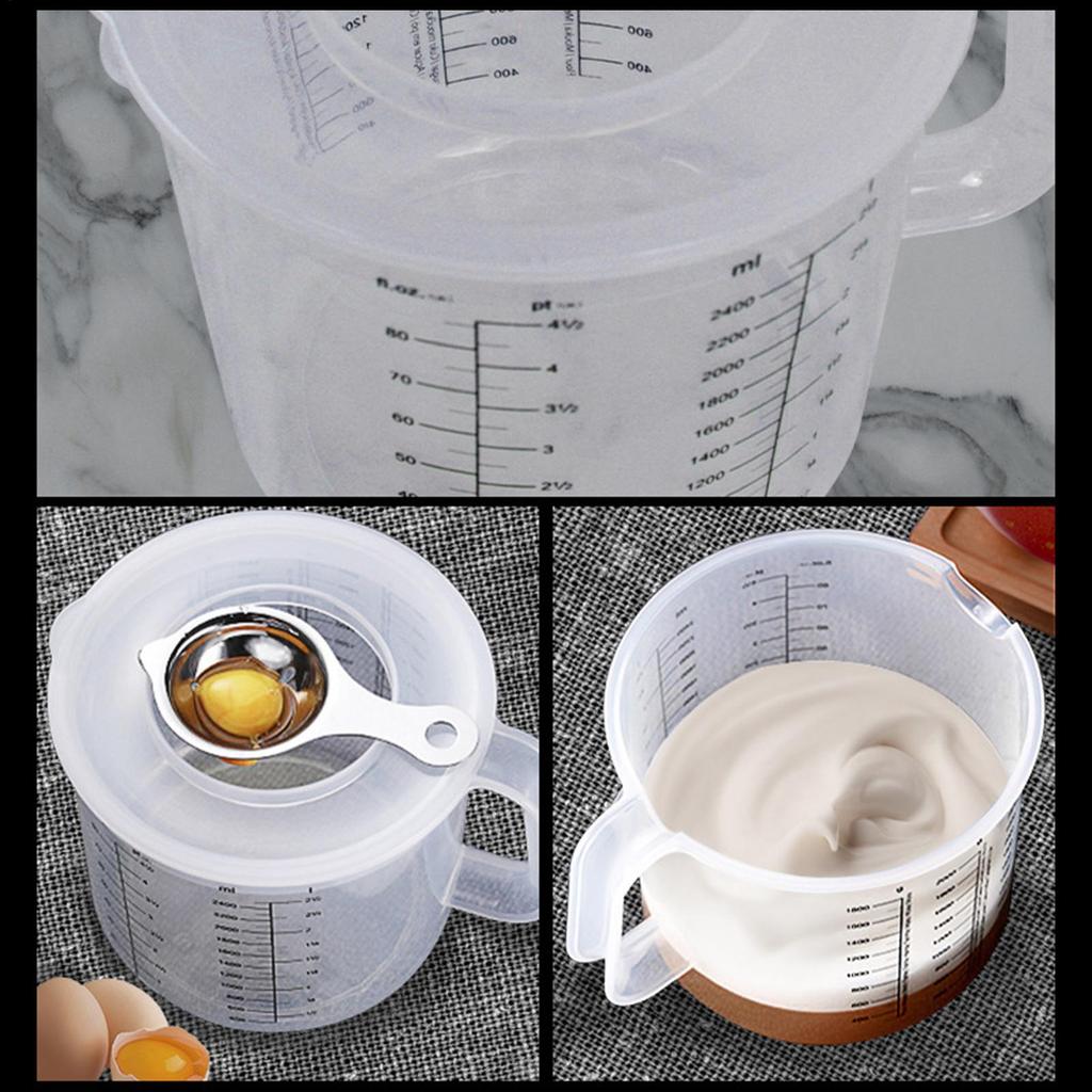 Large Measuring Cup with Lid 2400ml Capacity Scale Marking Cup Mixing Bowl Ergonomic Handle Splash-Proof for Egg Mixing Salad
