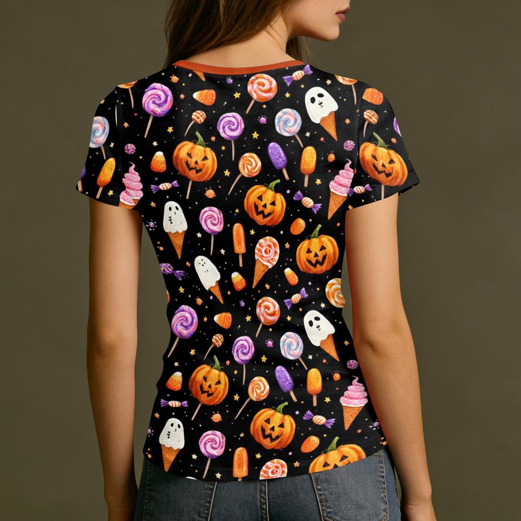 Women's Halloween Print Short Sleeve Neck Loose Fit T-Shirt for Party Casual Wear