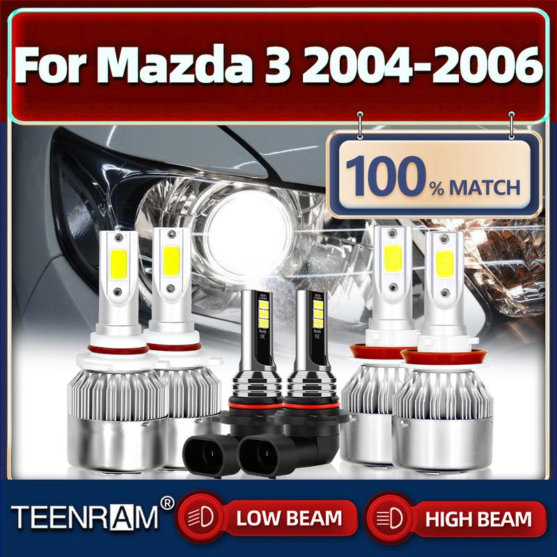

360W 60000LM LED Car Headlight Bulbs High Low Beam Auto Light White 6000K 12V Turbo Fog Lamps For Mazda 3 2004 2005 2006 Low Beam (2PCS)