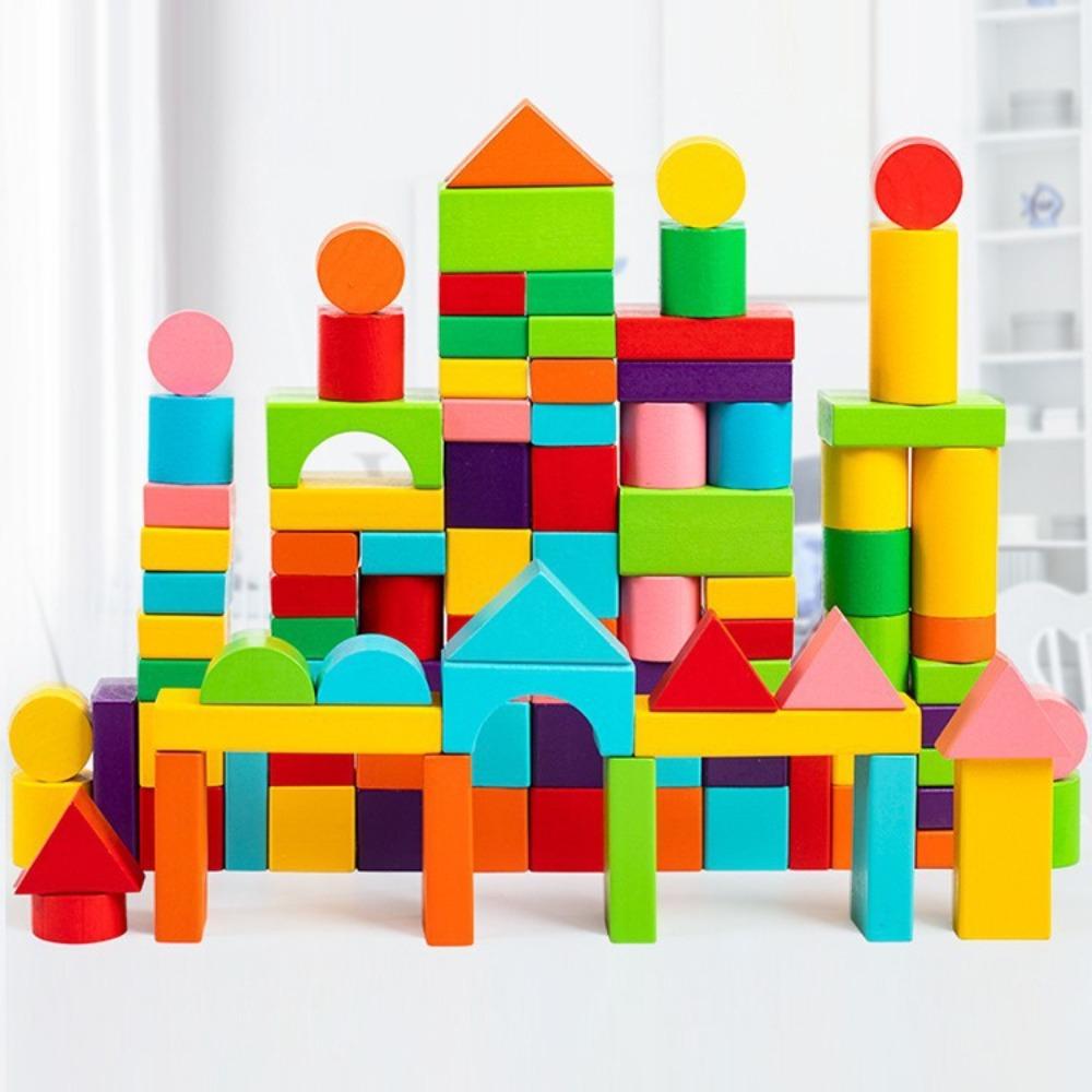 40PCS/SET Learning Sensory Wooden Building Blocks Colorful Early Educational Toys  For Children