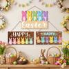 Colorful Rabbit Happy Easter Sign Flowers Pattern Egg Design Wooden Hanging Sign Wooden Material Cartoon Style Welcoming Sign