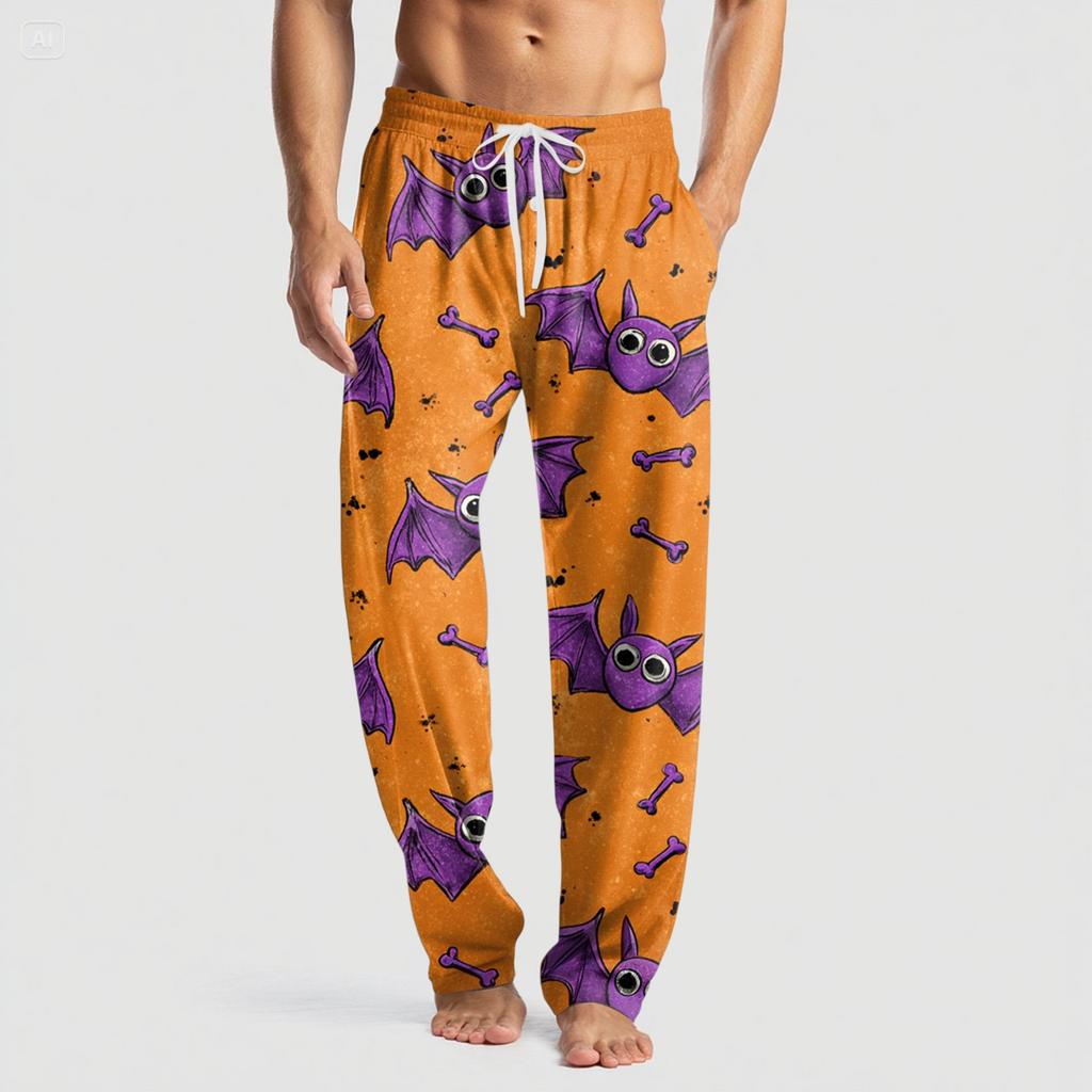 Men's Knitted Halloween Print Pocket Casual Pants Pajama Pants