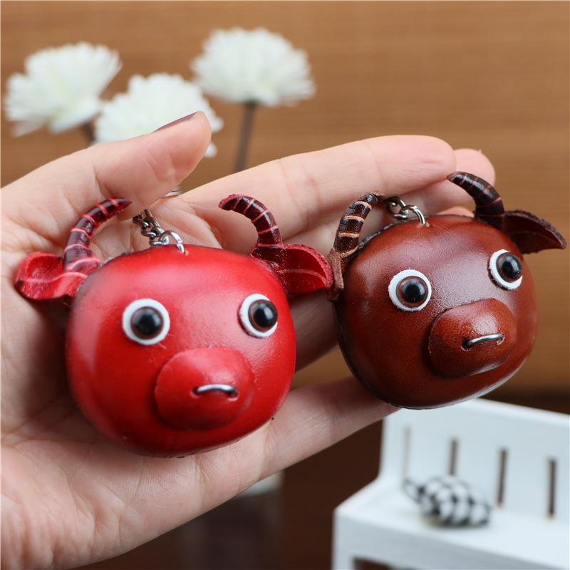 The First Layer Of Cowhide Calf Keychain Pendant Motorcycle Car Key Chain Accessories Bag Pendant Cute Trendy