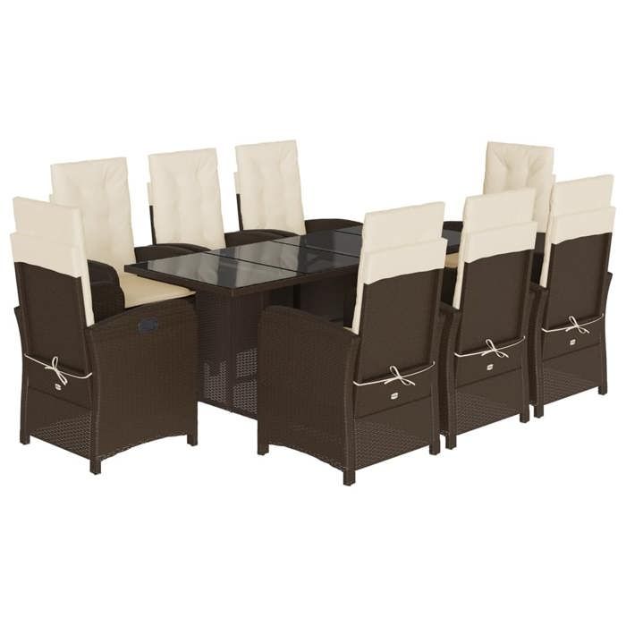 VidaXL Ensemble à Manger de Jardin avec Coussins 9 pcs, Table et Chaises avec Dossier Réglable, Meubles d'Extérieur Patio 3212255