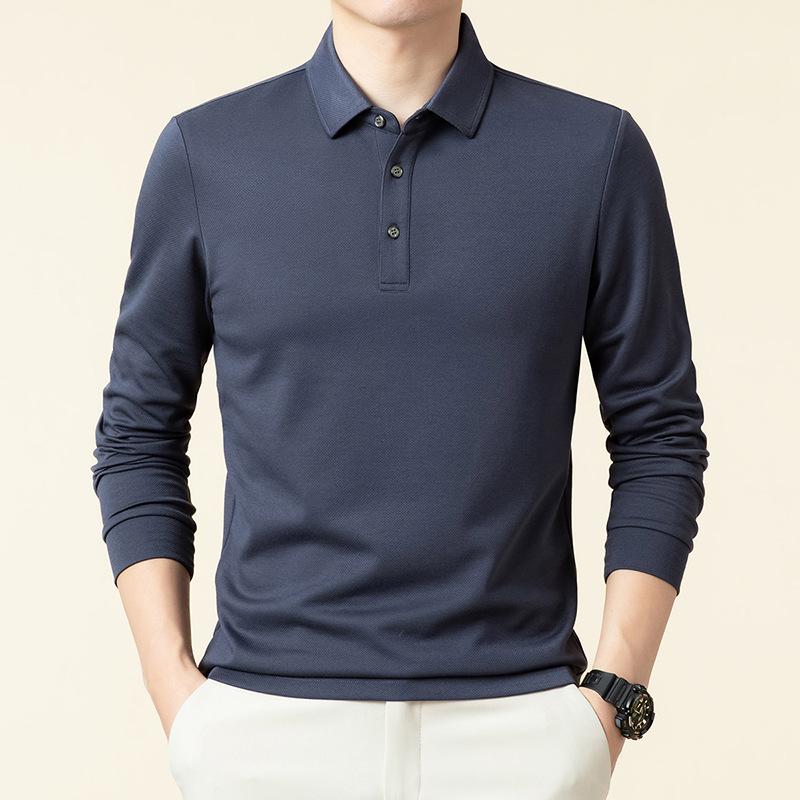 High-End Herren Langarm Jacquard Stoff T-Shirt mit Ananas Muster Locker Mittel Polohemd