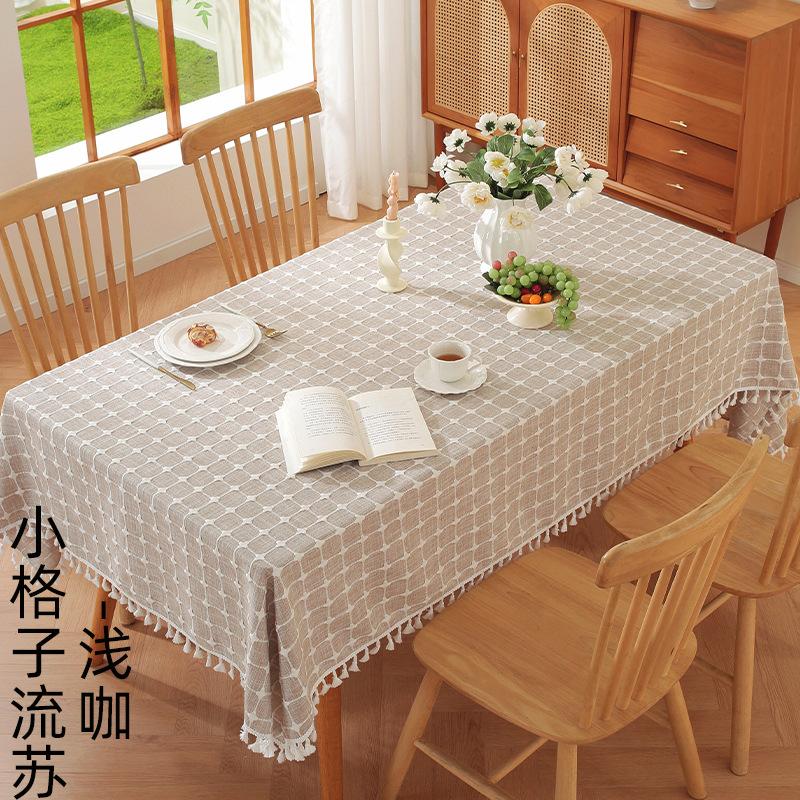 Simple Literary And Artistic Embroidery Plaid Tablecloth Cotton And Linen Fabric Small Fresh Coffee Table Rectangular Dining Table Mat