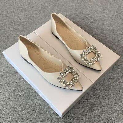 Pointed Temperament Celebrity Single Shoes Versatile 2025 Spring and Autumn New Fashion Rhinestone Shallow Mouth Laden Shoes Comfortable Flat Shoes Wo