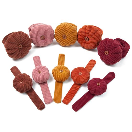 Pumpkin Shape Wrist Pin Cushion with Adjustable Snap Band Soft Corduroy DIY Needlework Craft Sewing Quilting Needles Holder Pincushion Sewing Supplies