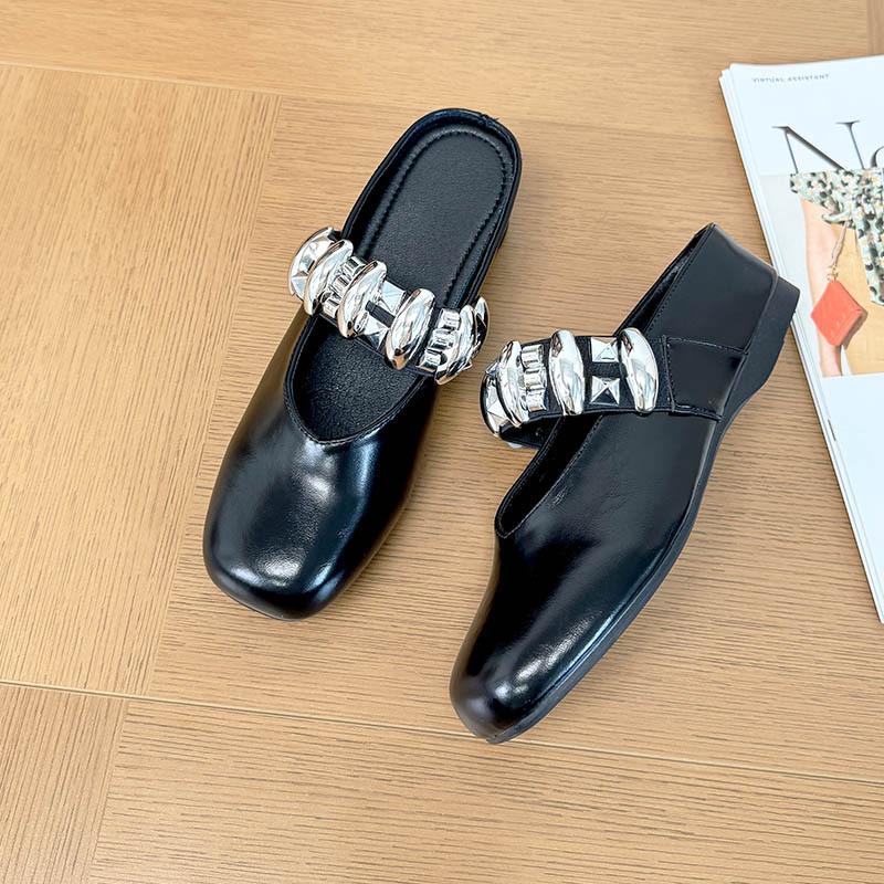 

Sweet and cool rhinestone single shoes women s new inner height increase outer wear bag head drag square head word with half drag 33