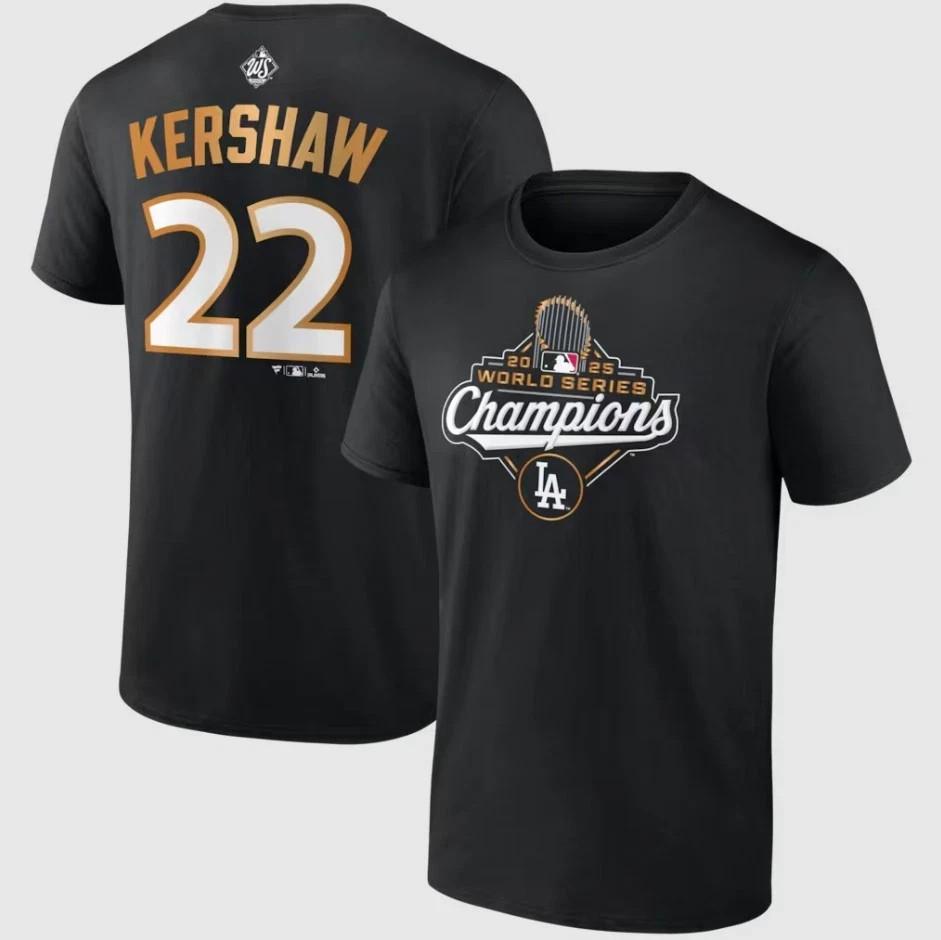 

Kershaw Dodgers 2025 World Series Champions Name Number T-Shirt Reprint Unisex T-Shirt XL