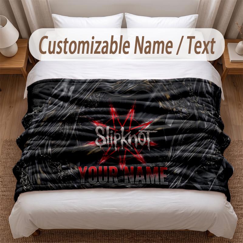 Slipknot Printed Flannel Blanket Custom Name Text Soft Warm Throw For Bedroom Holiday Gift