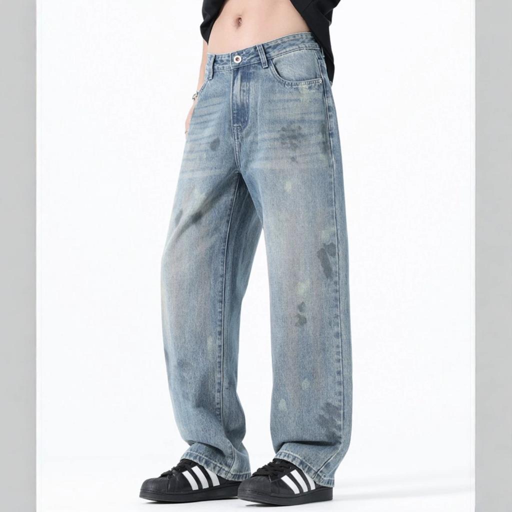 Men's ink-splashing wide-leg jeans summer thin new trendy brand old loose straight jeans