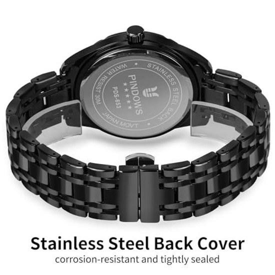 PINDOWS Mens Luxury Wristwatch Diamond Decoration Business Dress Specification Analog Quartz Type Waterproof Luminous Date Display Function Two-tone