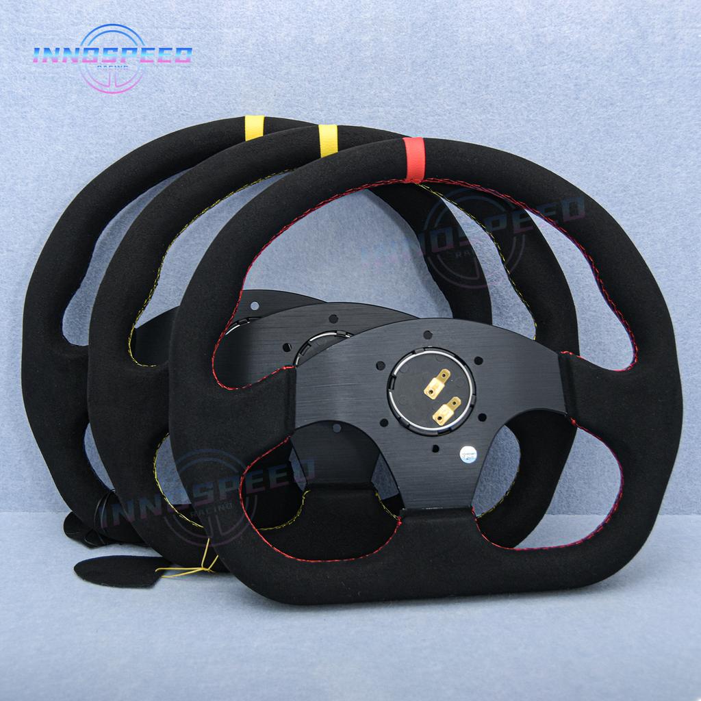 JDM Flat D Shape Suede Leather Steering Wheel Car Racing Simulator Gaming Sport Steering Wheel