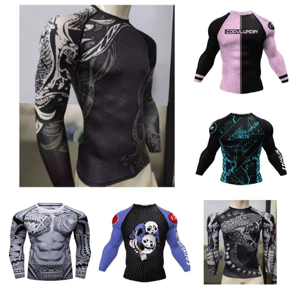 Muay Thai Kickboxing Boxing MMA UFC Shirt Slim Athletic Fit Long Sleeve Turtle Neck Gym Unisex Men Women Fitness Workout Quick Dry Print Training Tee