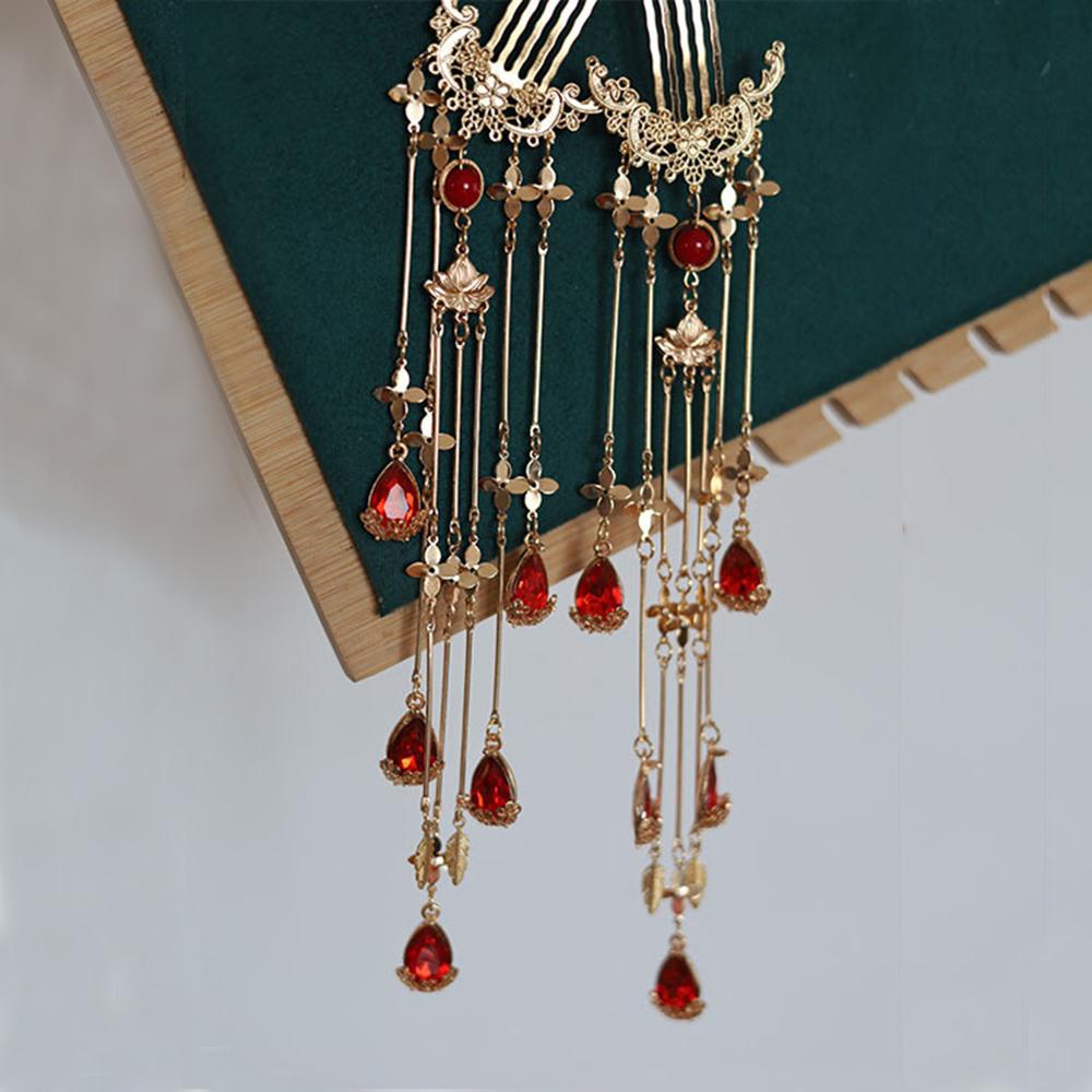 Vintage Crystal Tassel Hairpin For Women Antique Hair Stick Hair Clip Costume Chinese Hanfu Hair Accessories Side Comb Hair Pins