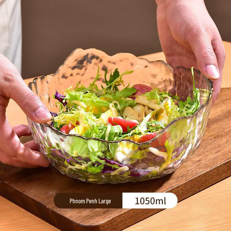 Qiewei Japanese Style Hammered Glass Salad Bowl Set