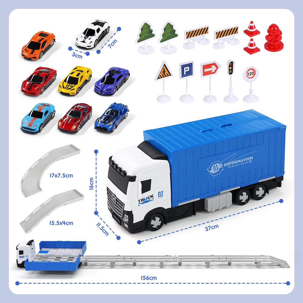 Joyreal Car Toy Construction Vehicle Set with 1 Storage Vehicle and 6 Mini Toy Working Vehicles for Ages and Birthday Gift for Boys and Educational