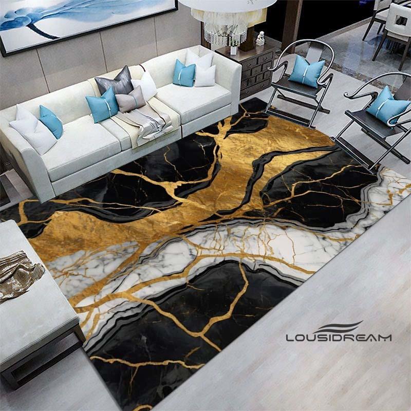 Luxury Fantasy Marble Carpet, Bedroom Carpet, Living Room, Sofa Decoration, Large Green and Gold Game Decoration