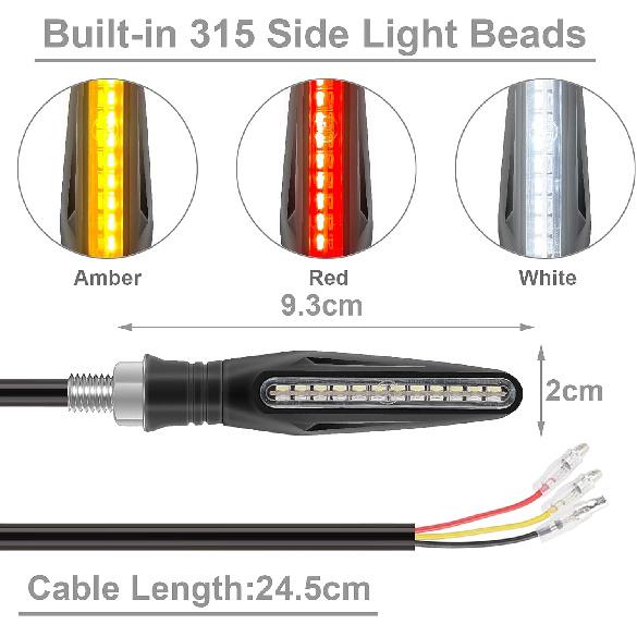 Ktecks 4PCS Motorcycle Indicators - Flowing Turn Signal Lights, Daytime Running And Brake Lights - 12V LED Amber White Red For Motorbike